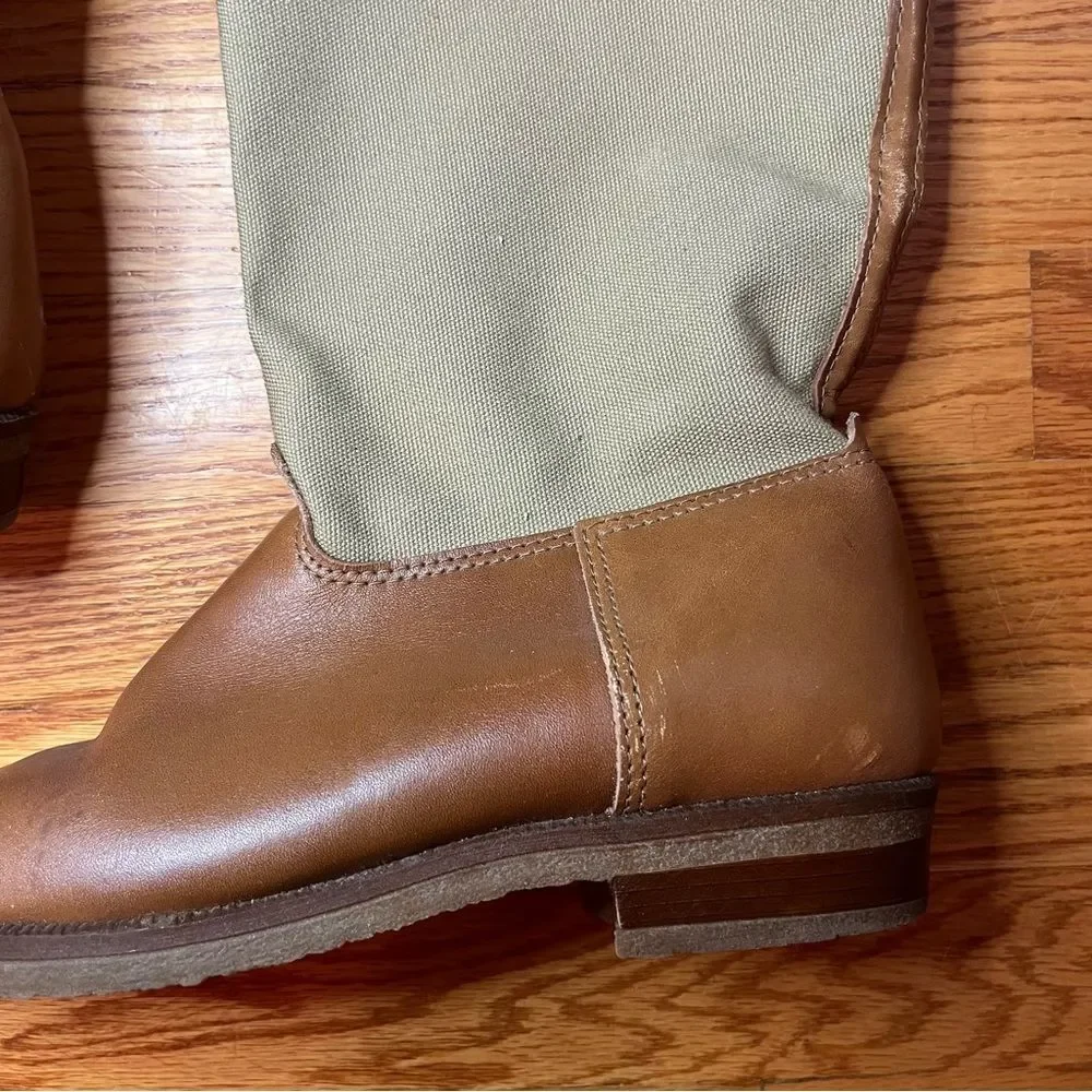 Vintage LL Bean Tan Canvas Leather Riding Equestrian boots 8.5 Neutral Classic